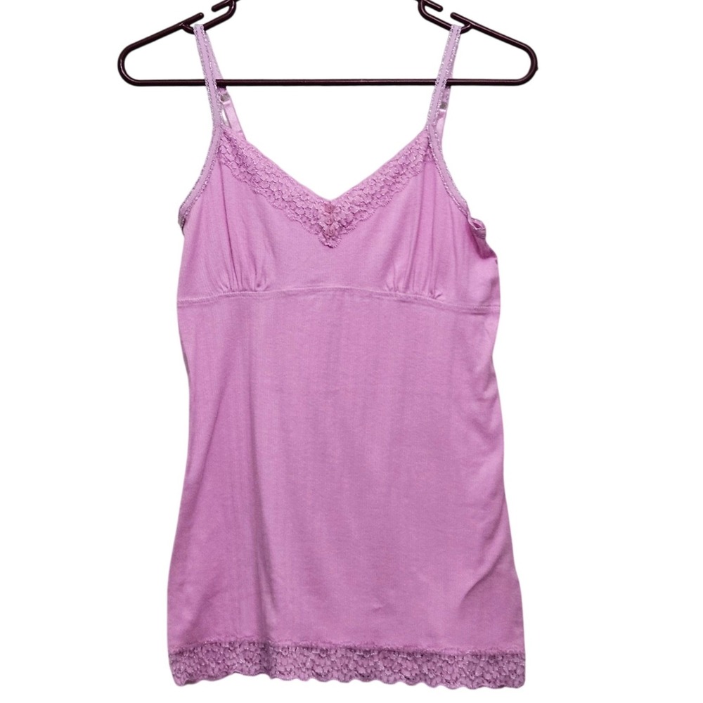Faded Glory Camisole Babydoll M 8/10 Pink Lace Trim Ribbed Cotton Knit Basic